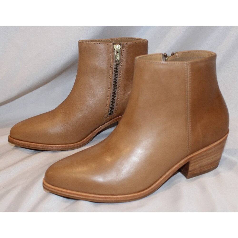 NISOLO WOMEN'S MARISA LEATHER ZIP UP ANKLE BOOTIES ALMOND NIB $260 8.5